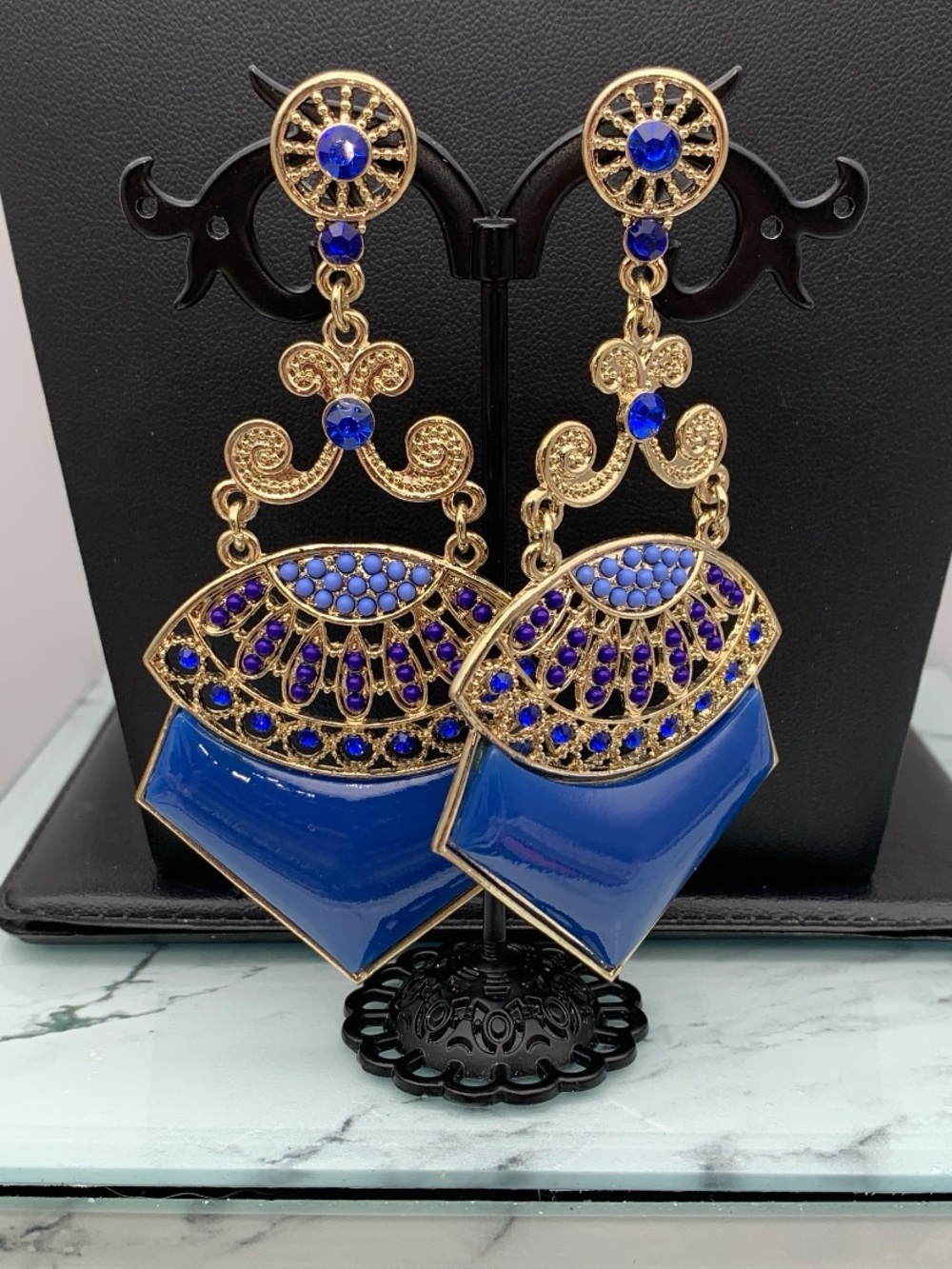 Gold-Tone Blue Statement Drop pierced Earrings